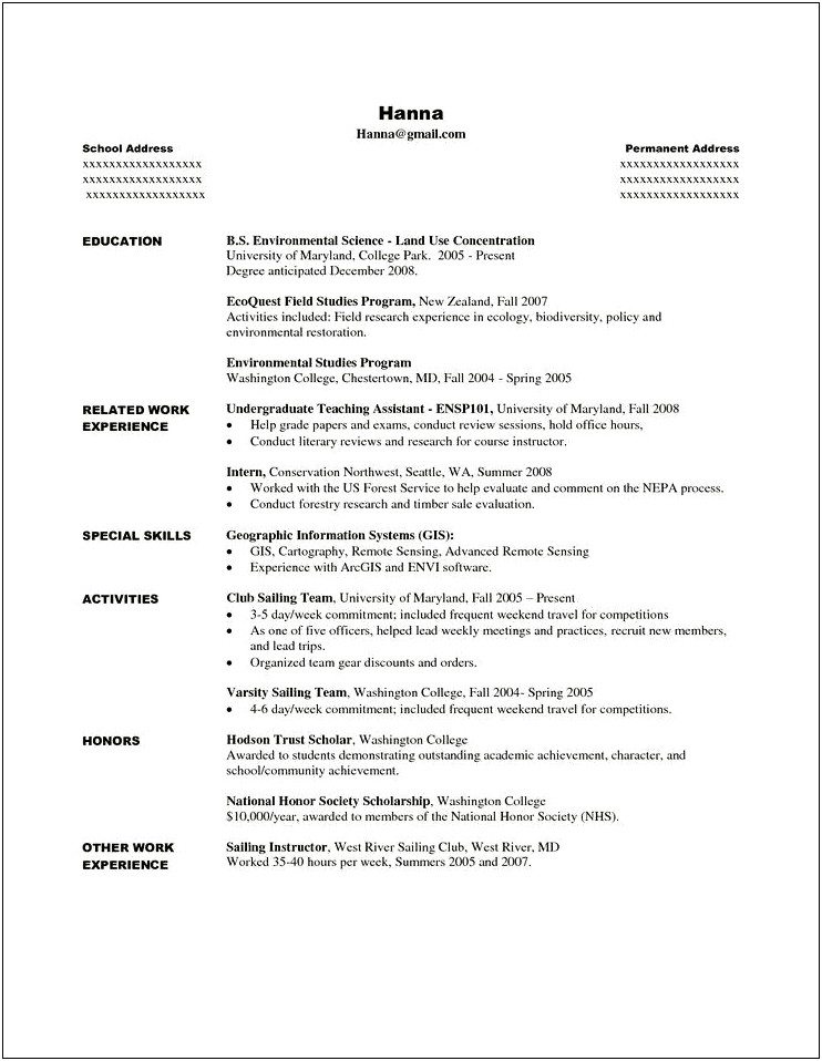 Activities Resume Template For College Application