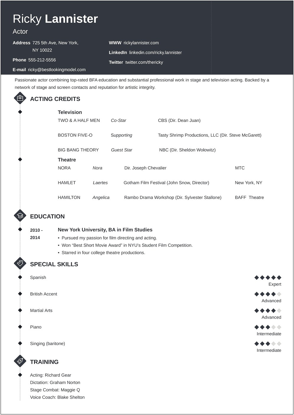 Actor Background Stand In Resume Sample