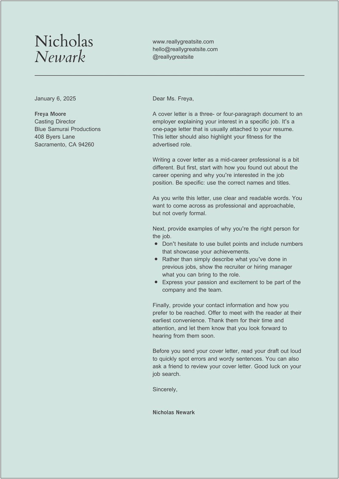 Actor Resume Cover Letter Examples