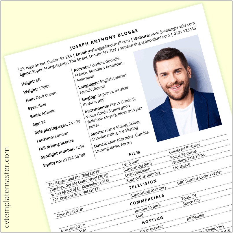 Actor Resume Cover Letter Sample