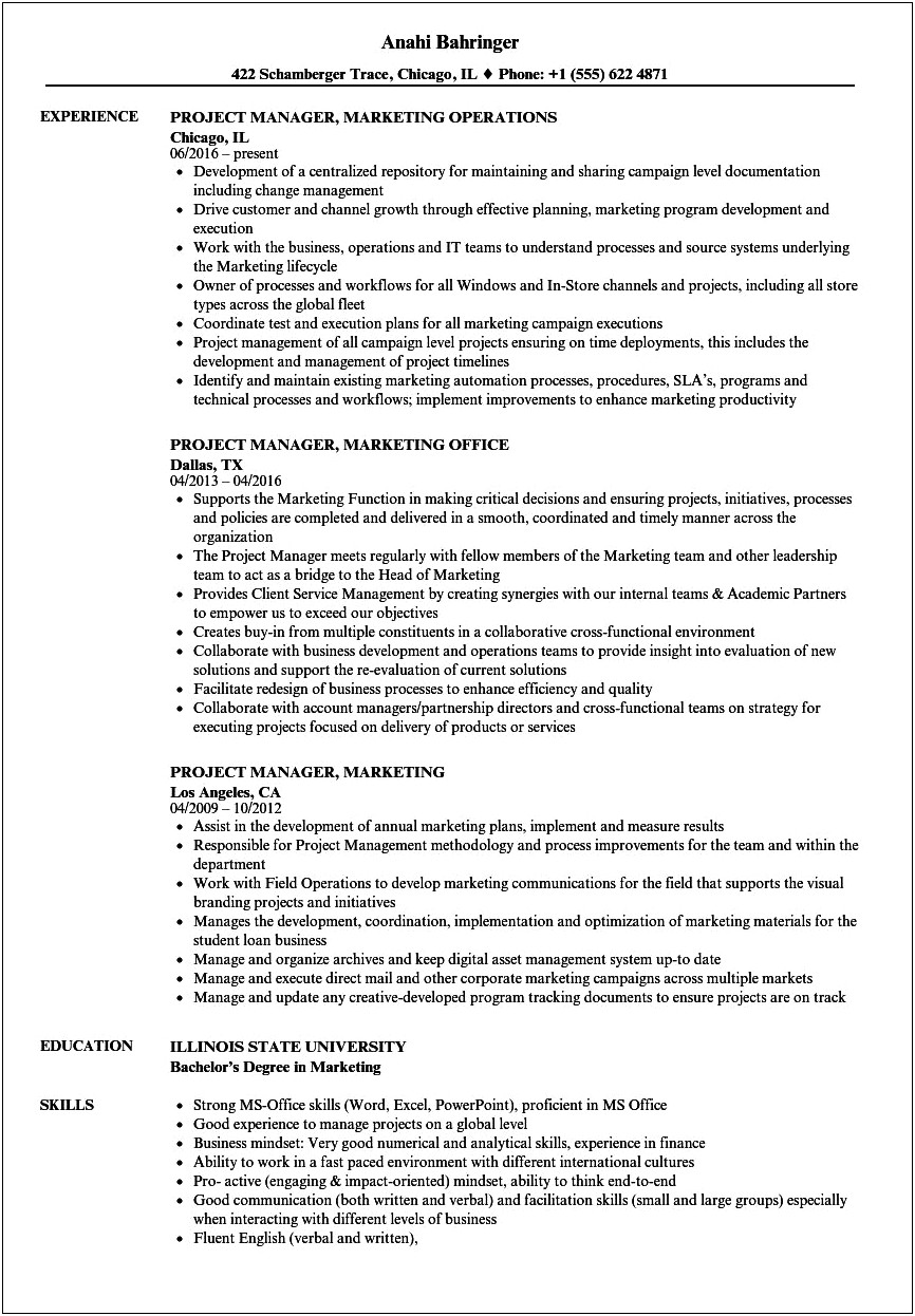 Ad Agency Project Management Resume Bullets