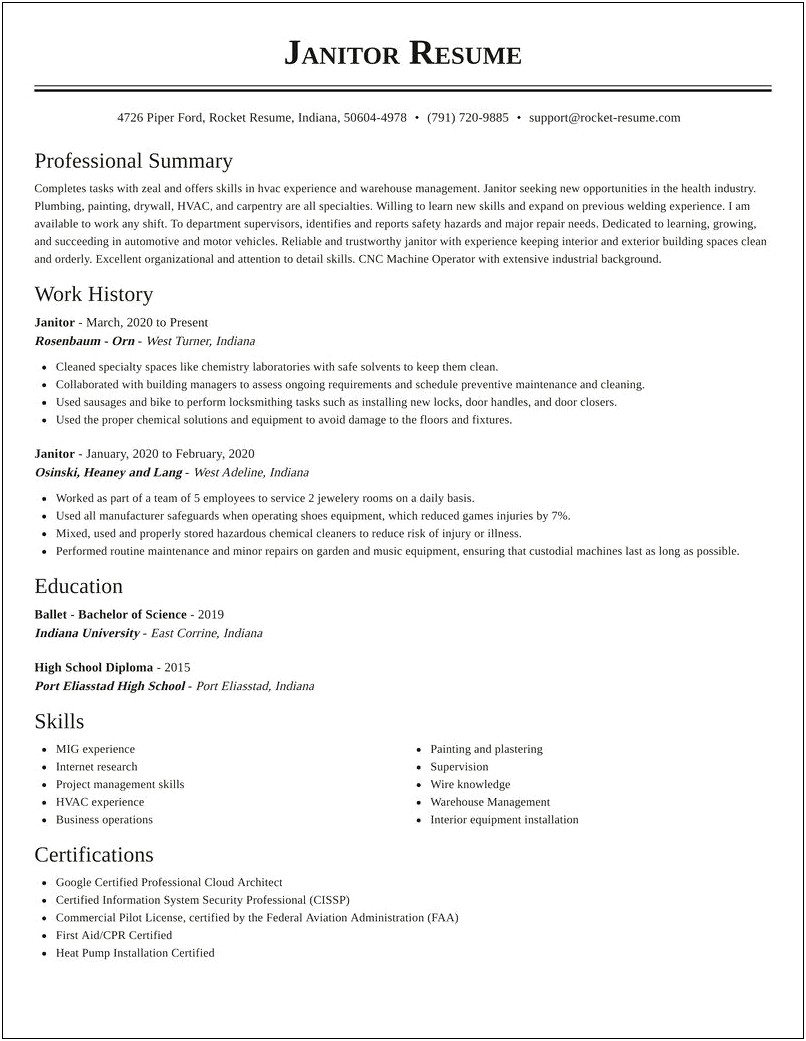 Additional Skills For A Resume For Janitor