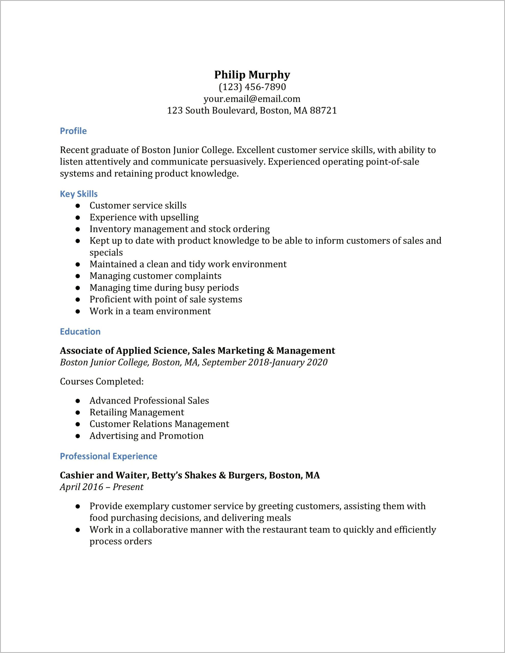 Additional Skills For Resume Retail