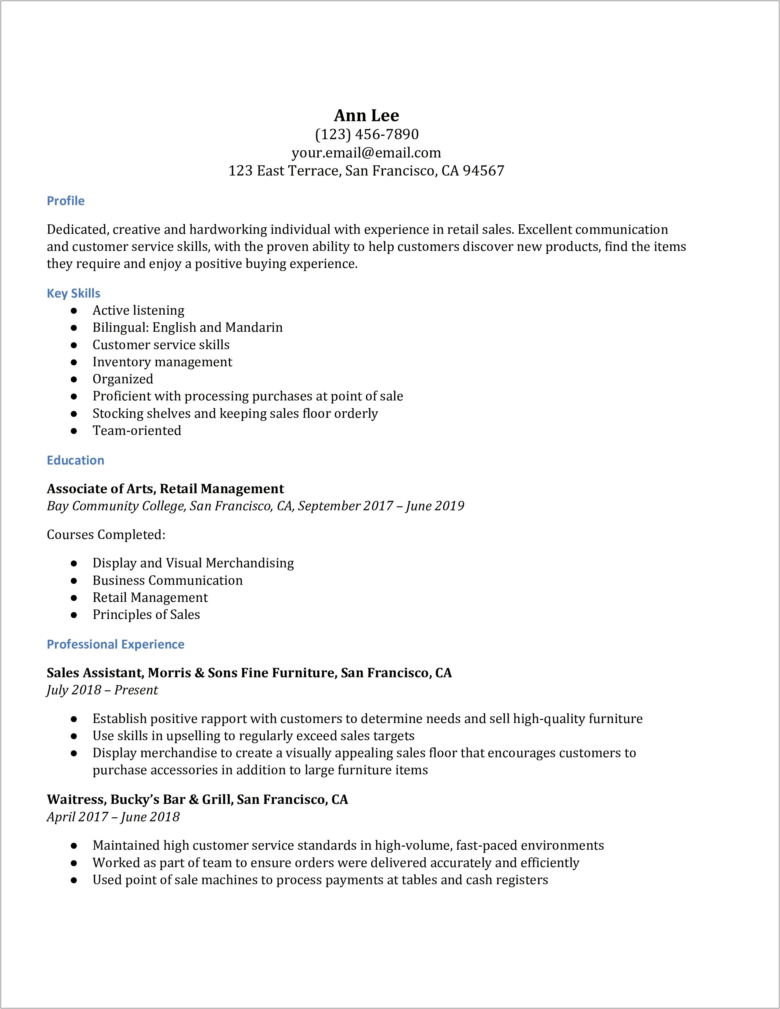 Additional Skills For Retail Resume
