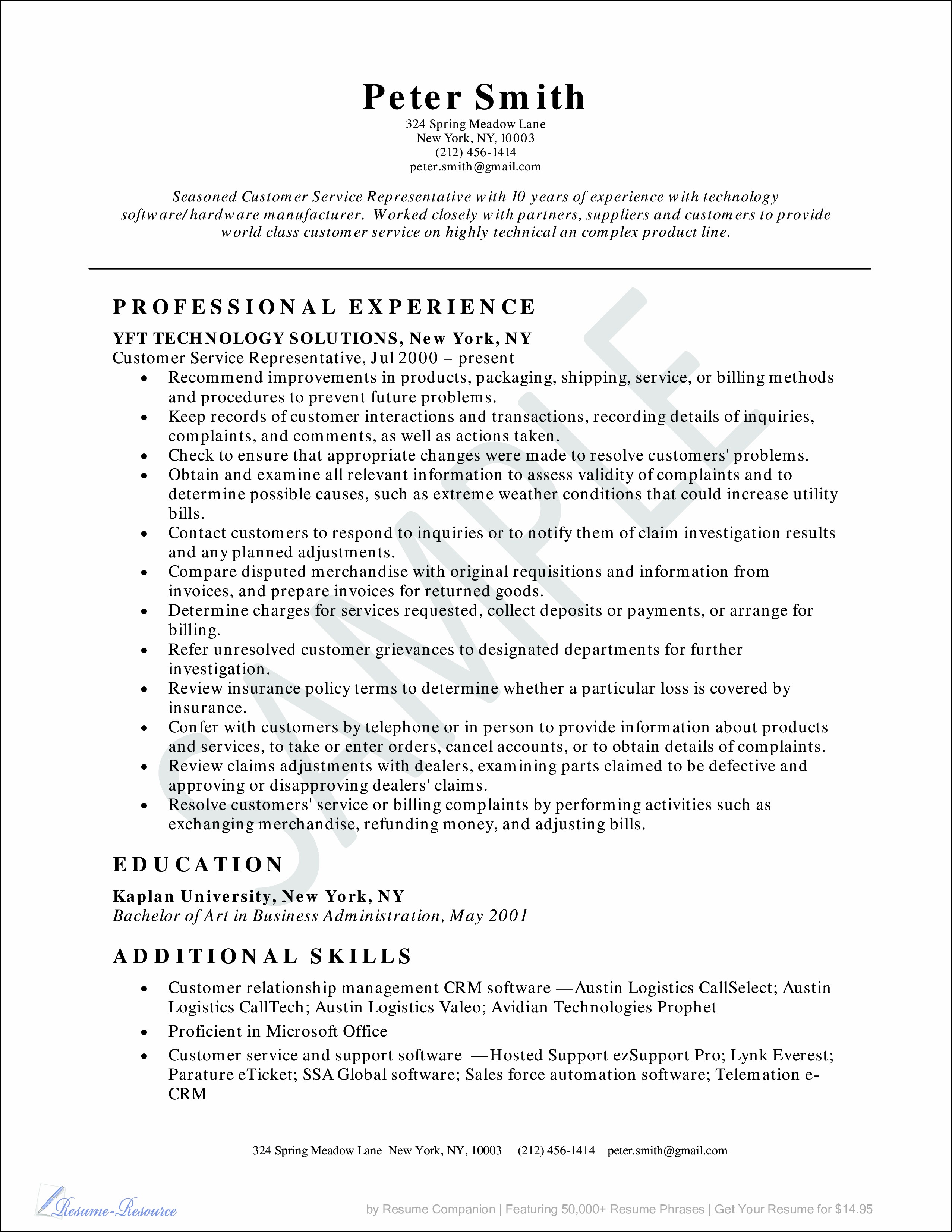 Additional Skills In Resume Example