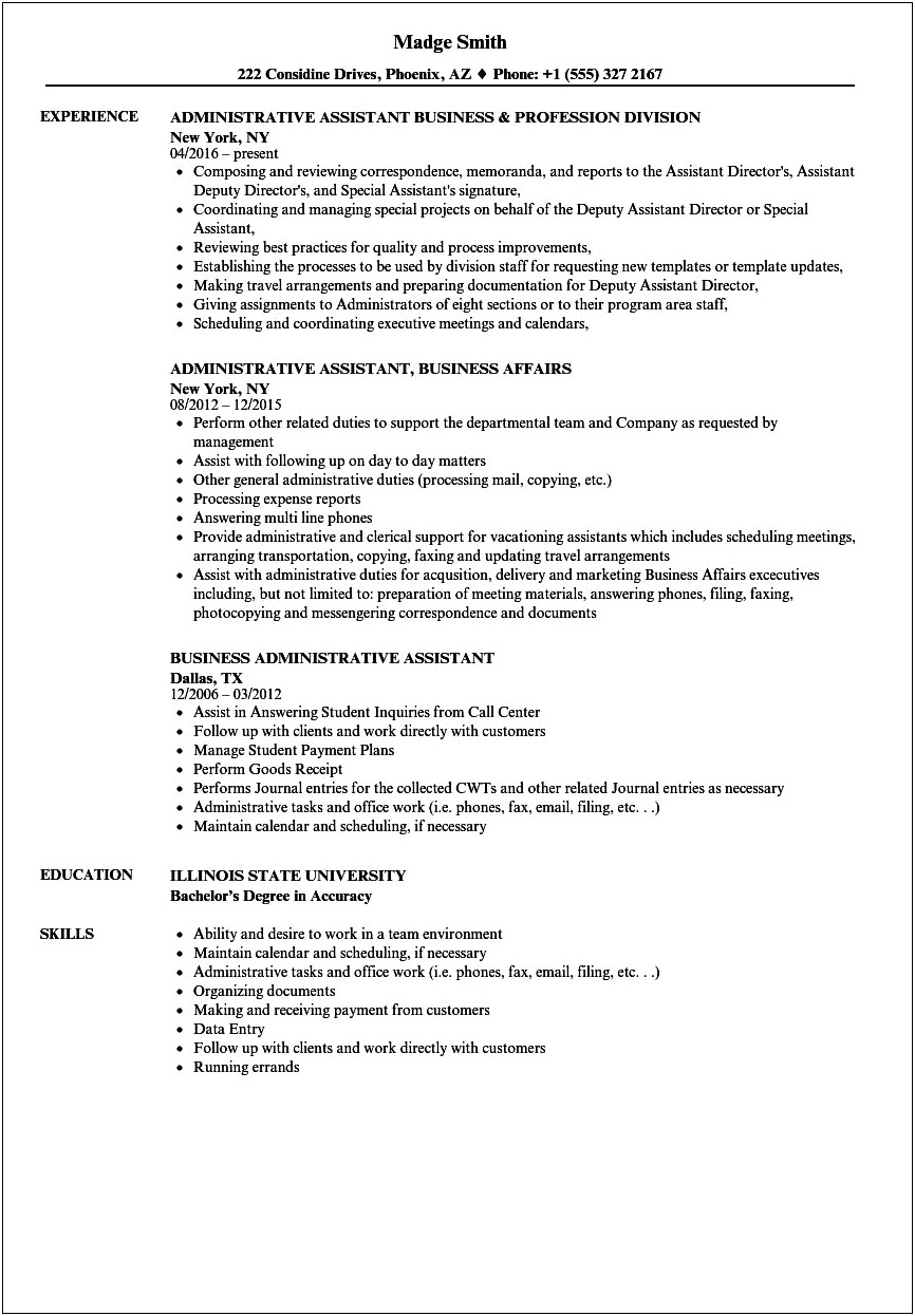 Admin Job Description For Resume