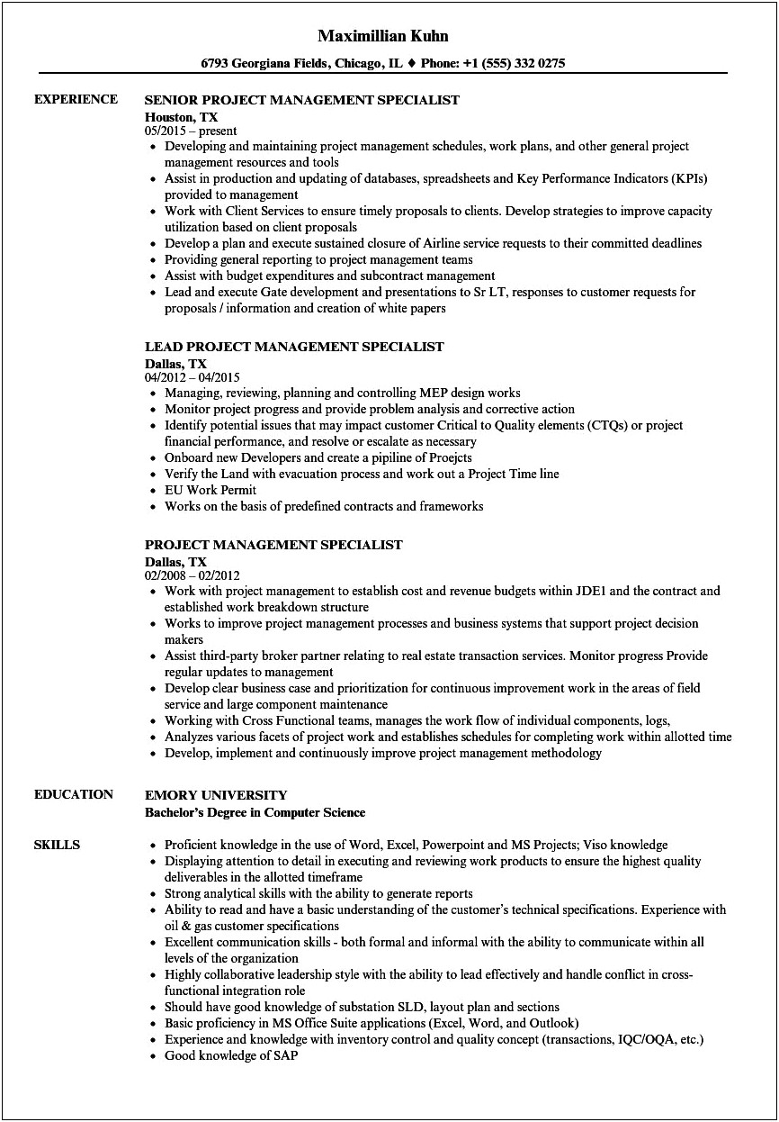 Administration And Program Management Specialist Resume Usairforce