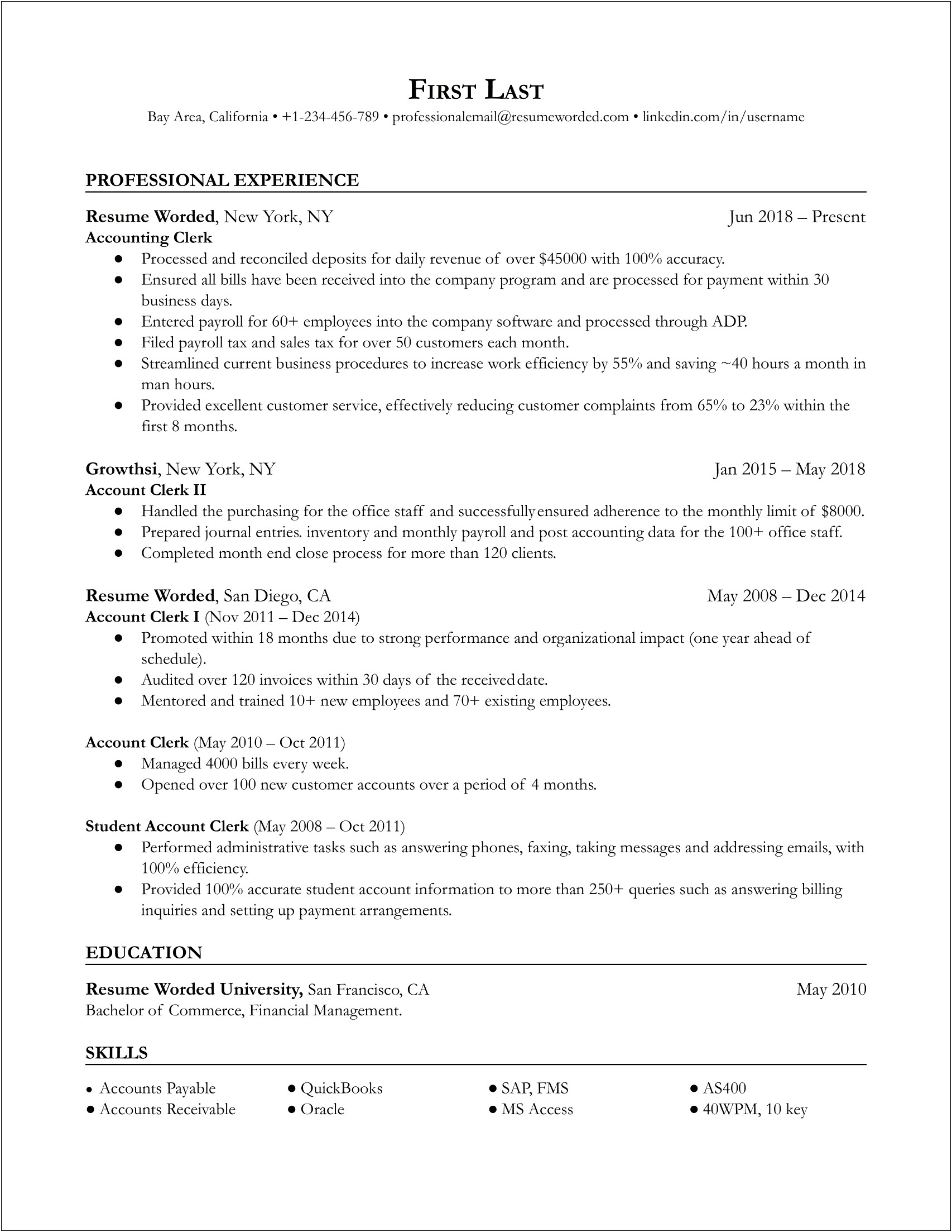 Administrative Accounting Clerk Job Description Resume Example
