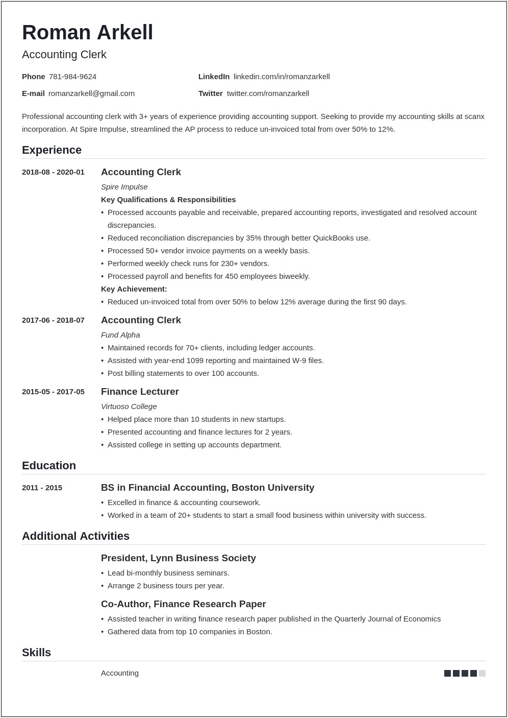 Administrative Accounting Clerk Job Description Resume