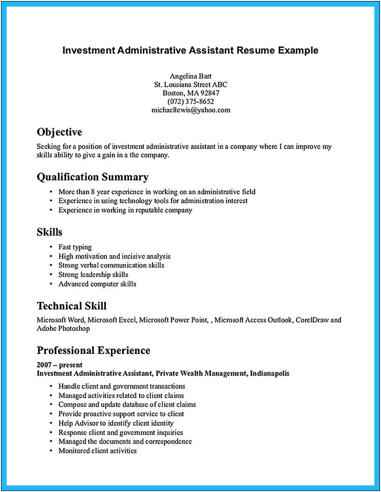 Administrative Assistant Job Objective For Resume