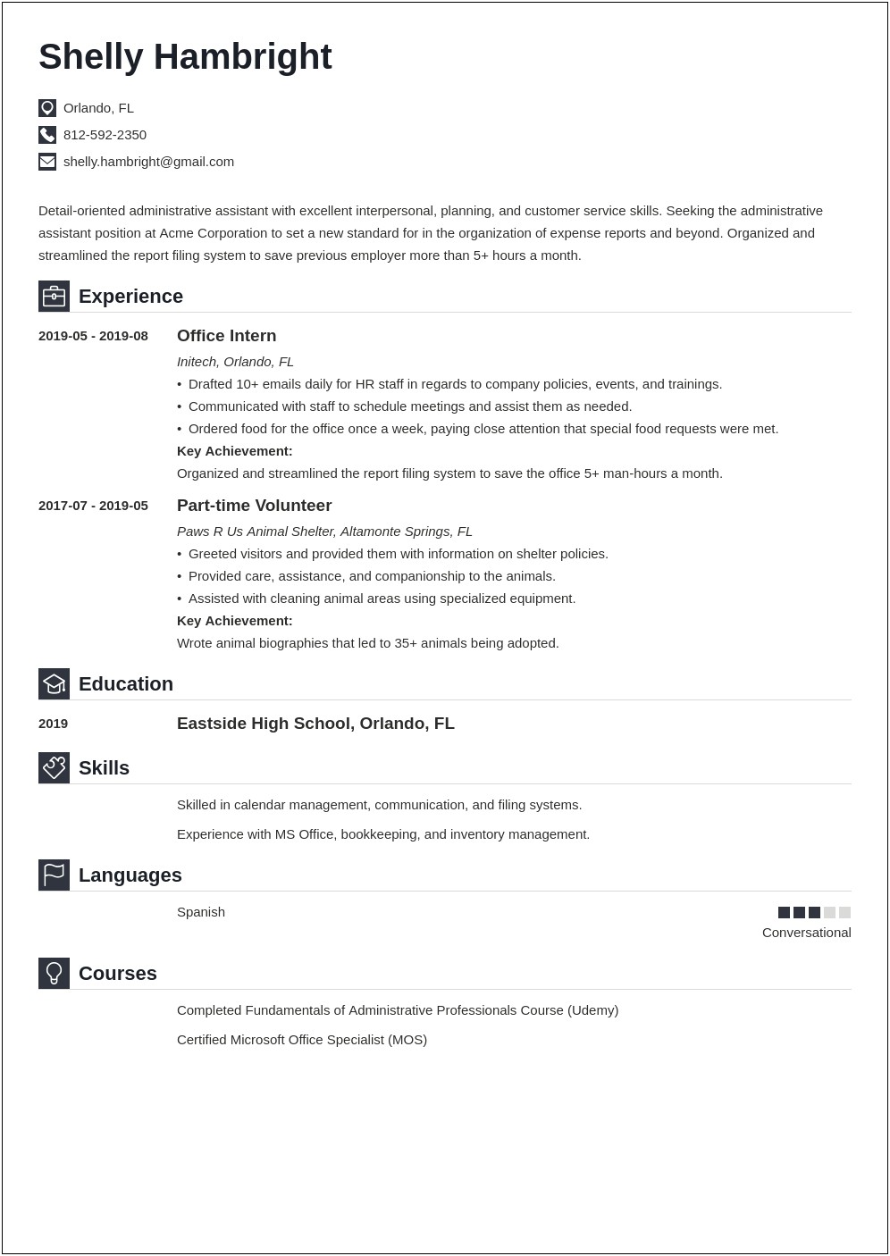 Administrative Assistant Outstanding Resume Example