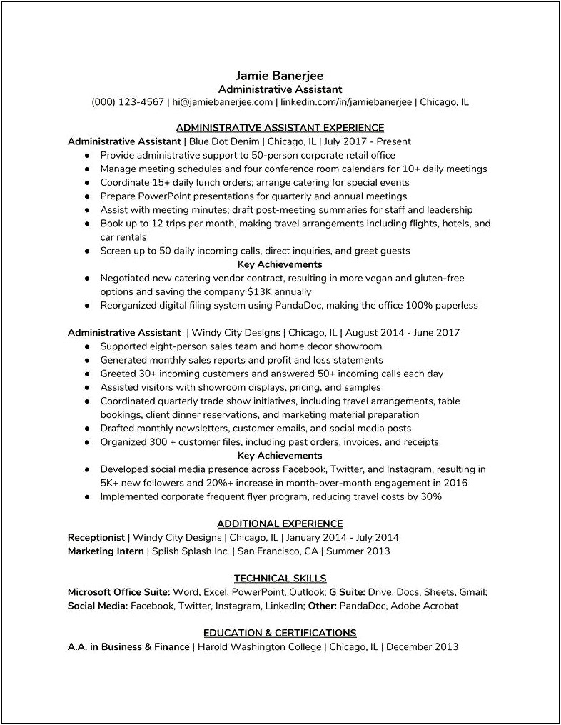 Administrative Assistant Resume Accomplishments Examples