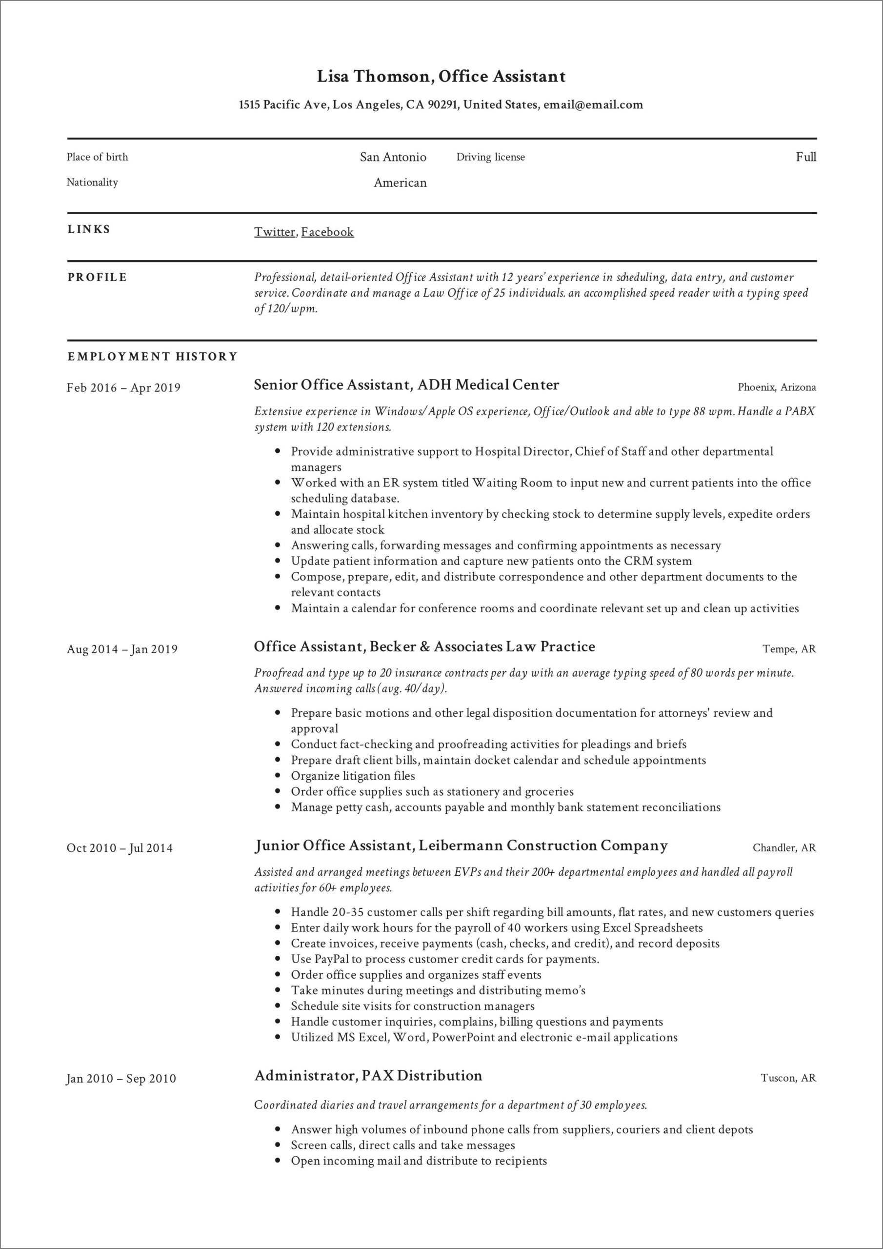 Administrative Assistant Resume Example 2019