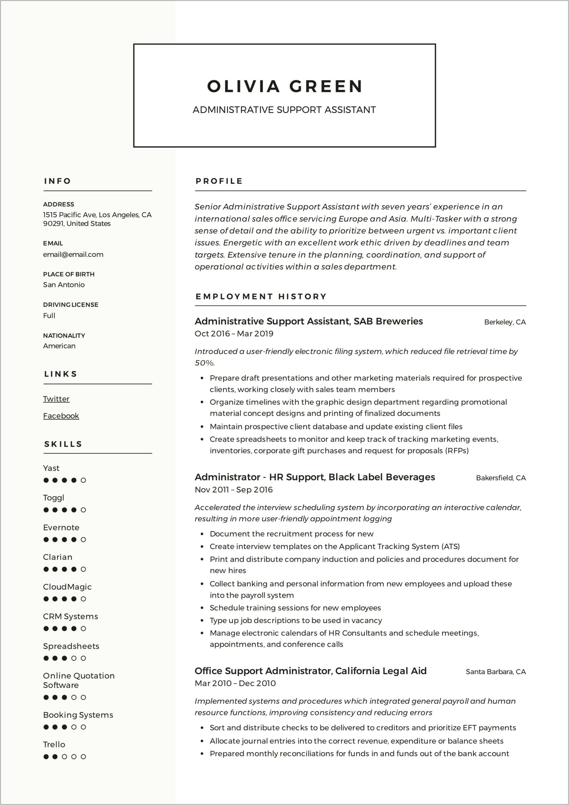 Administrative Assistant Resume Examples 2019