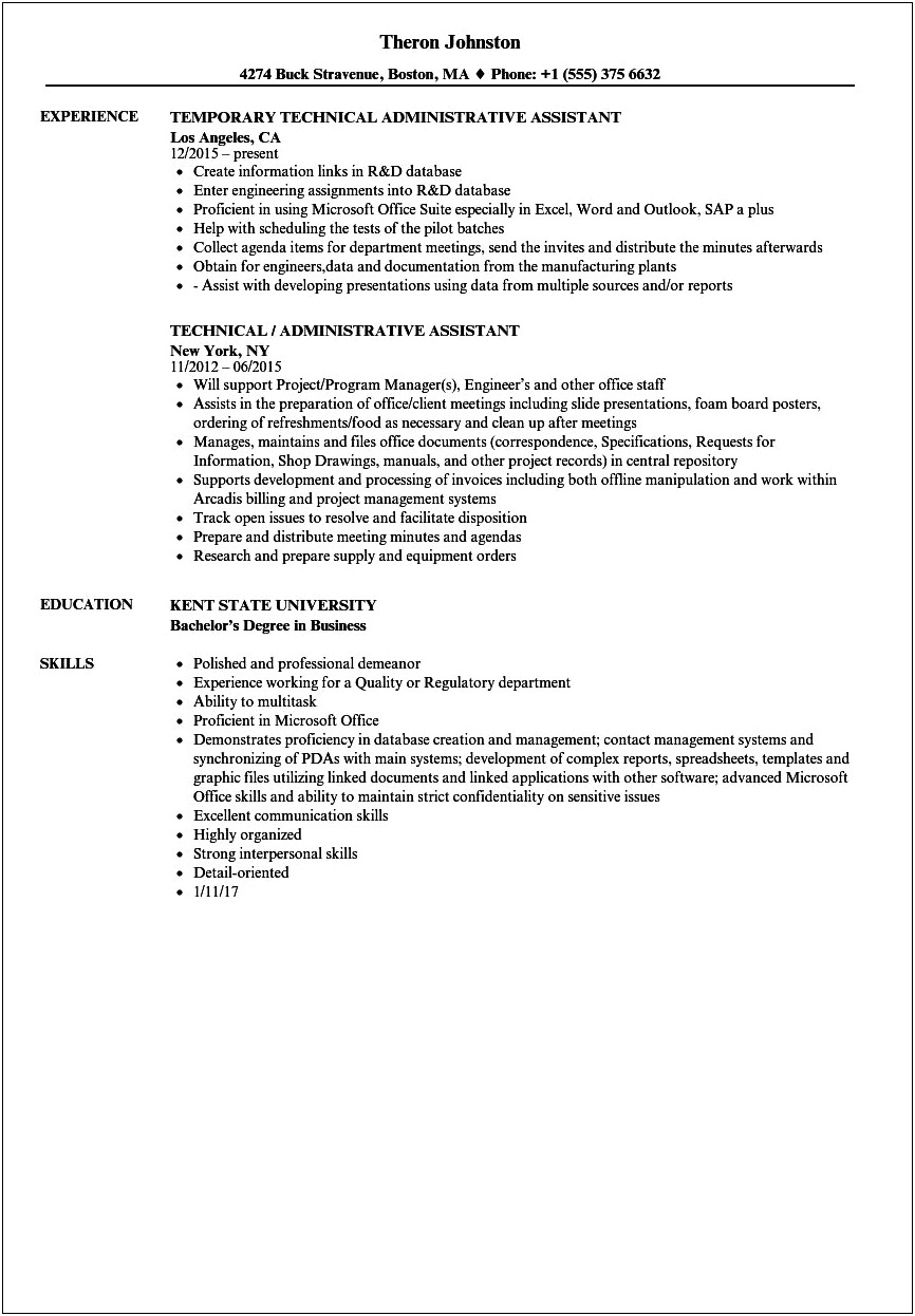 Administrative Assistant Resume In Word Format