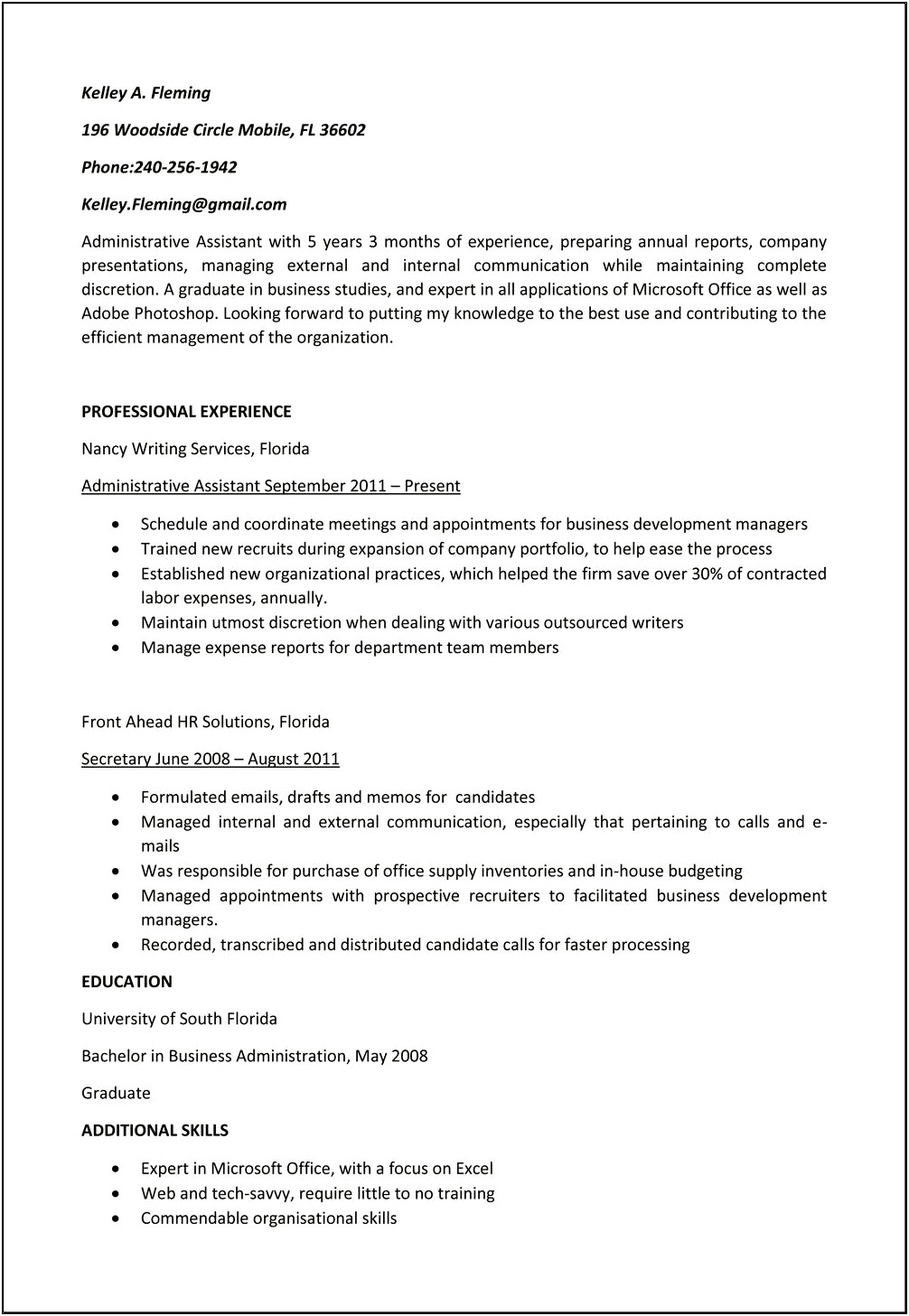 Administrative Assistant Resume It Skills Icloud And Onedrive
