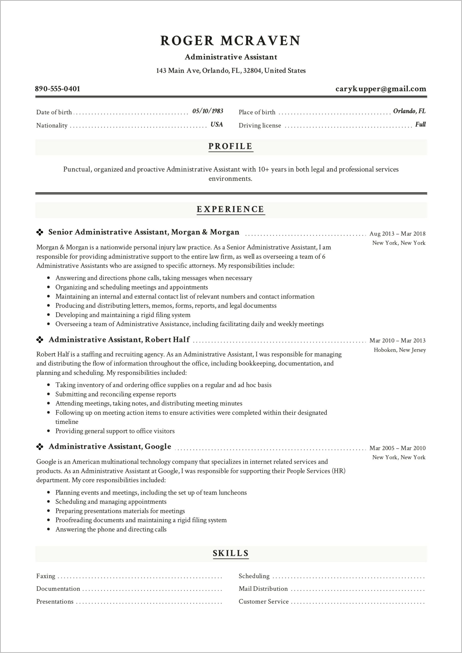 Administrative Assistant Resume Sample 2018