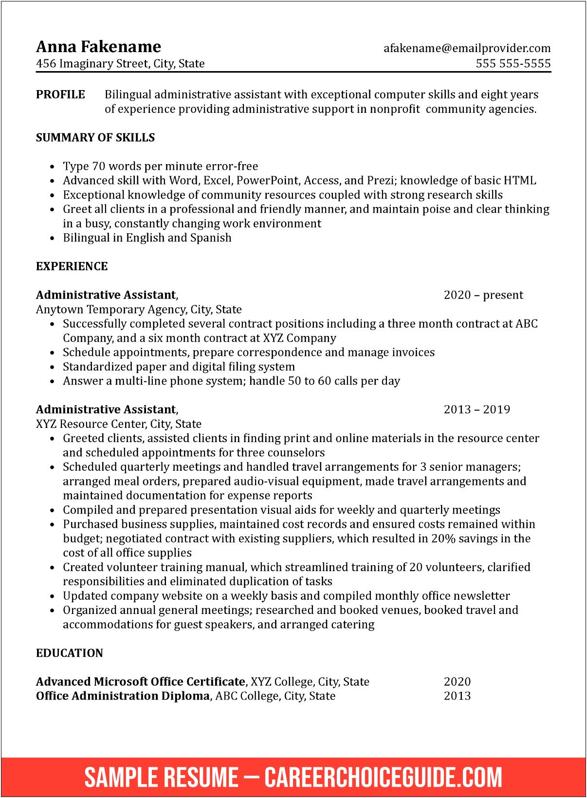 Administrative Assistant Resume Sample Resume