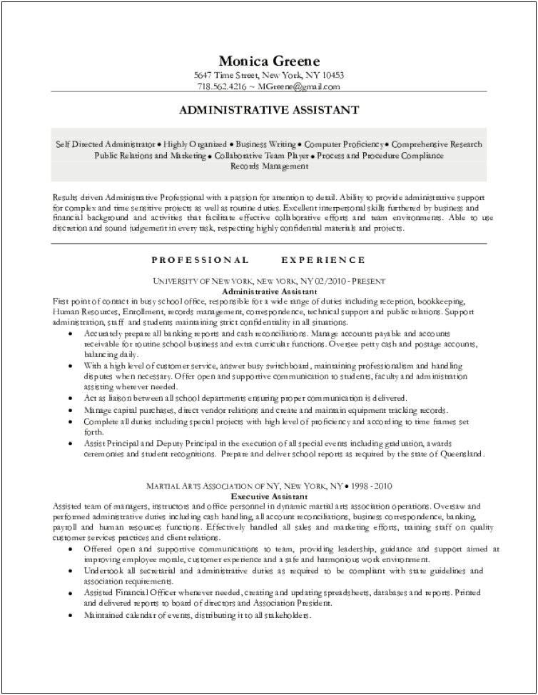 Administrative Assistant Resume Sample Template