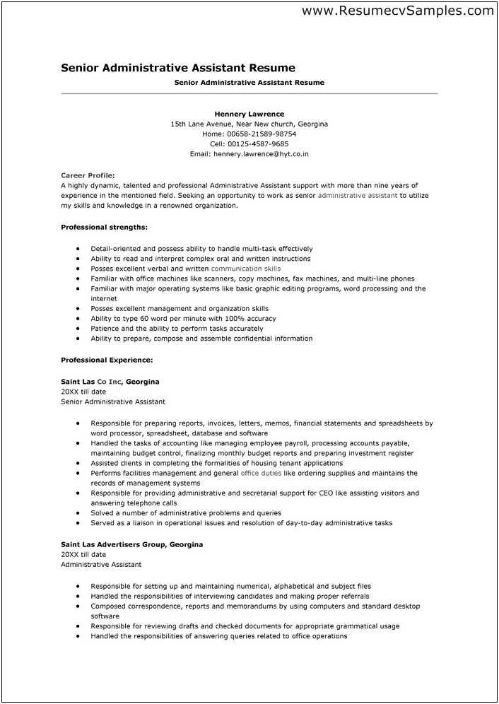 Administrative Assistant Resume Skills Profile