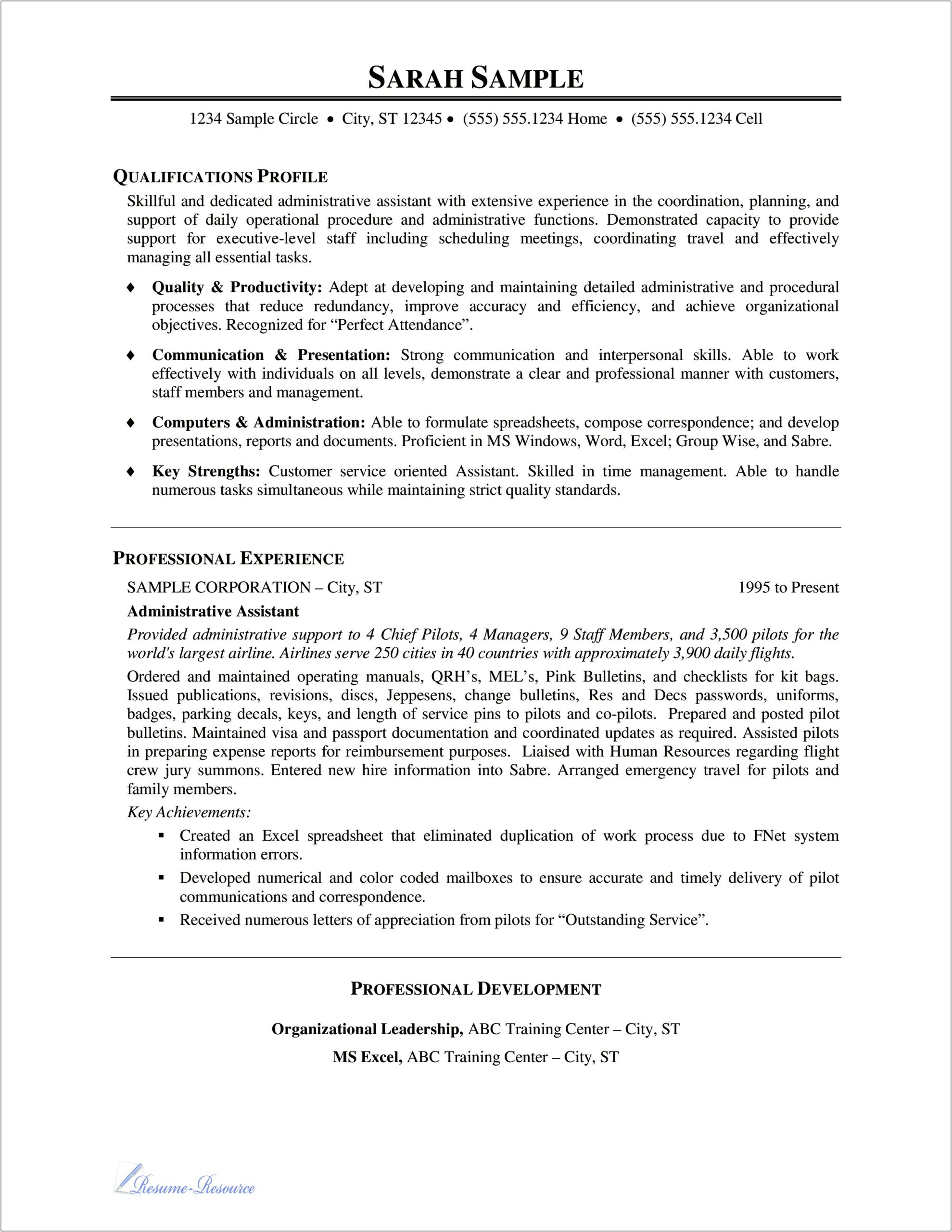 Administrative Assistant Resume Summary Of Qualifications
