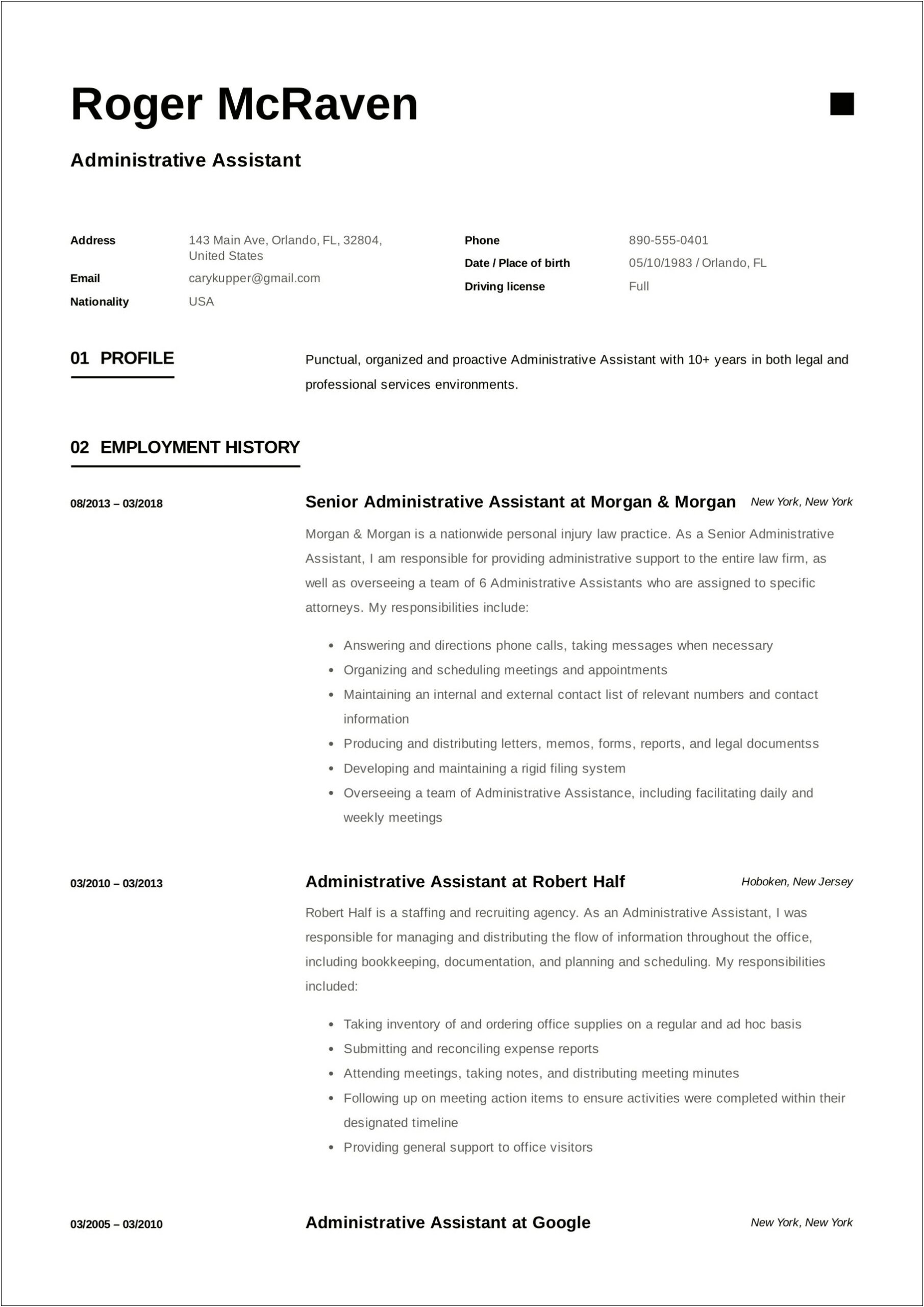 Administrative Assistant Resume Summary Sample