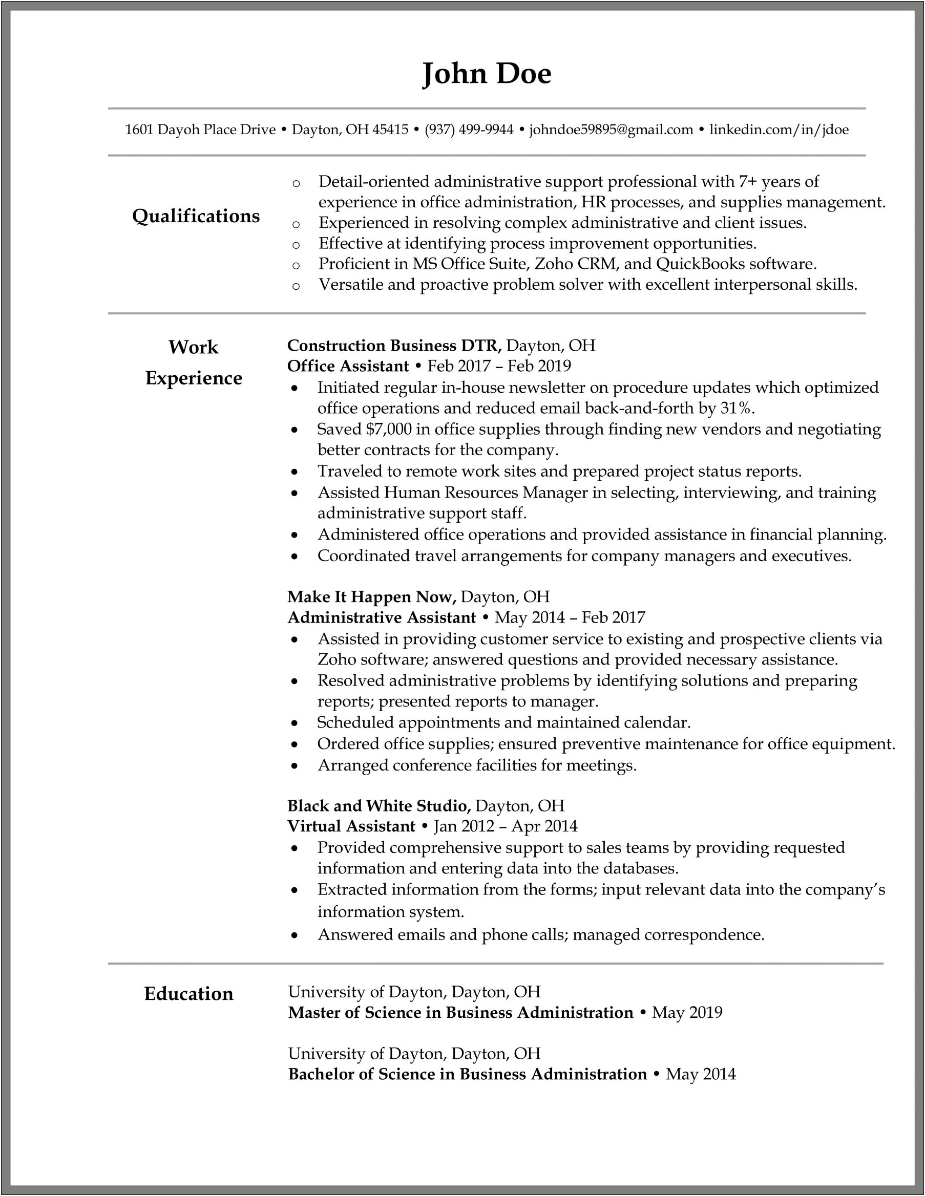 Administrative Assistant Sample Resume 2017