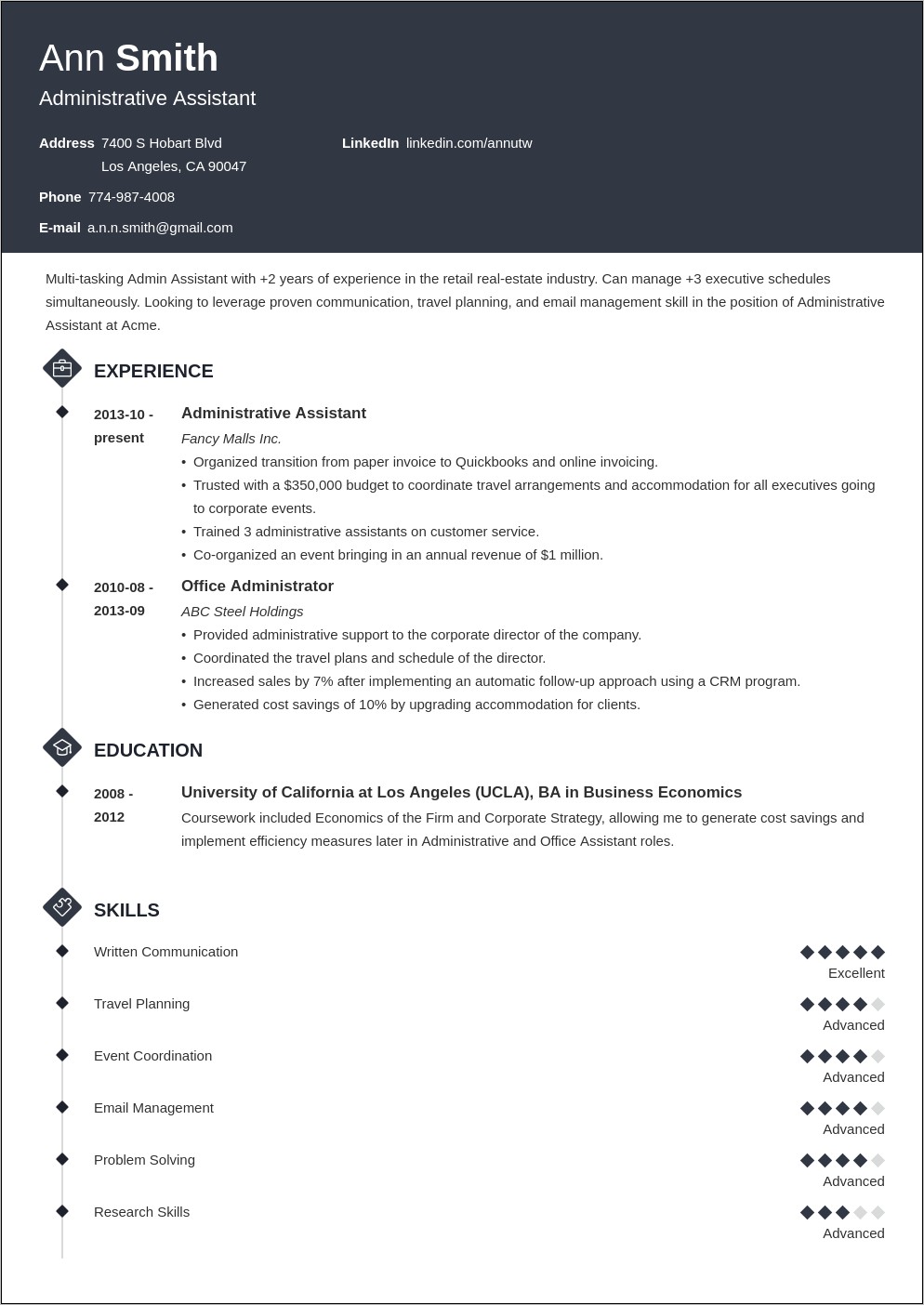 Administrative Assistant Sample Resume Canada