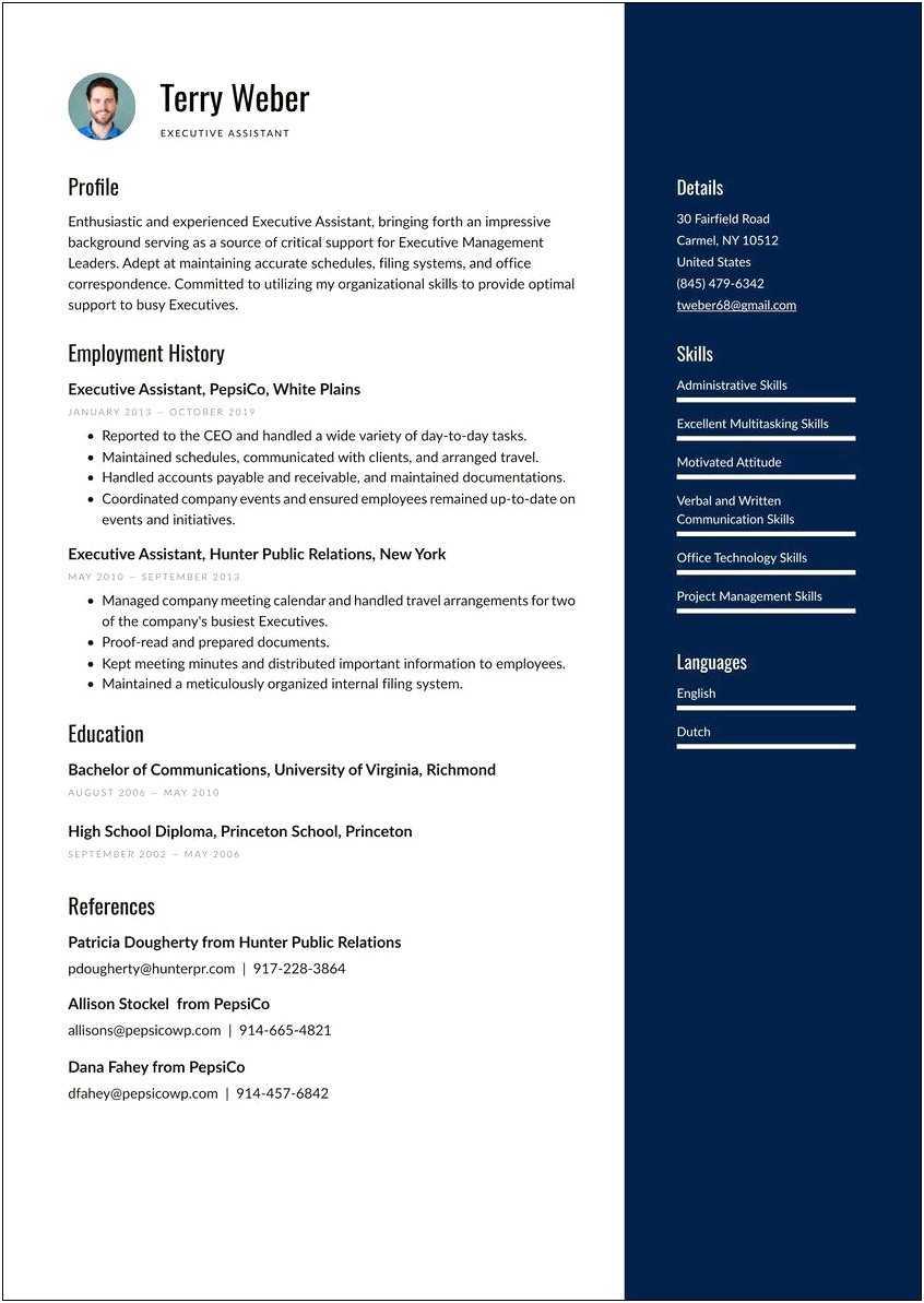 Administrative Assistant To The Ceo Resume Sample