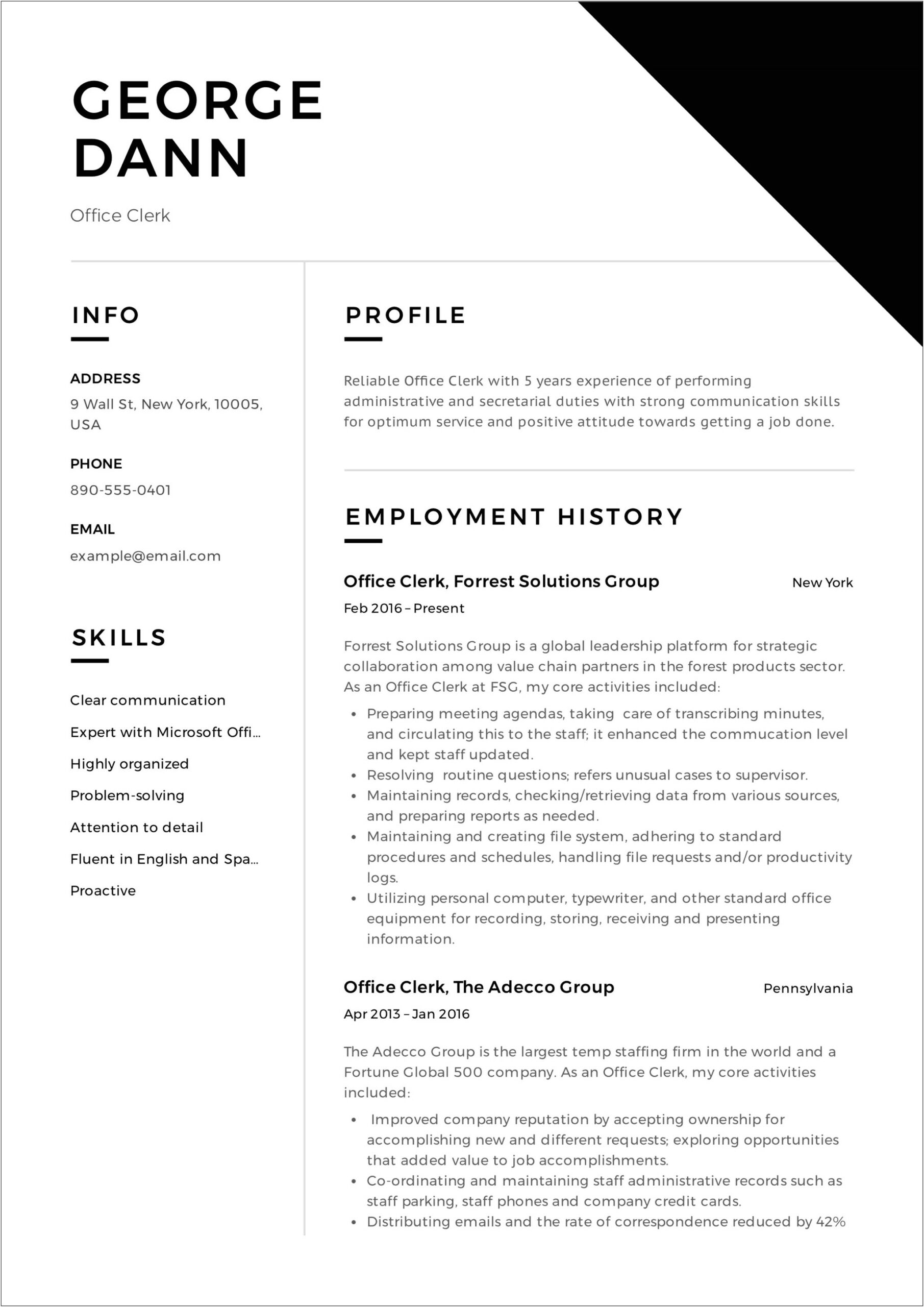 Administrative Clerk Job Description Resume