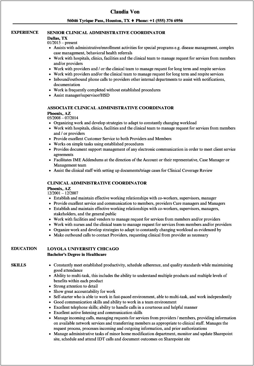 Administrative Health Coordinator Resume Objective