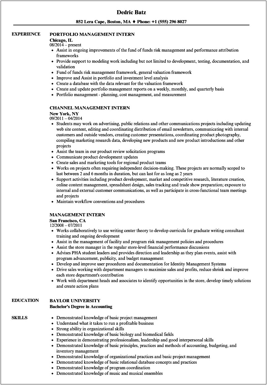 Administrative Intern Job Description Resume