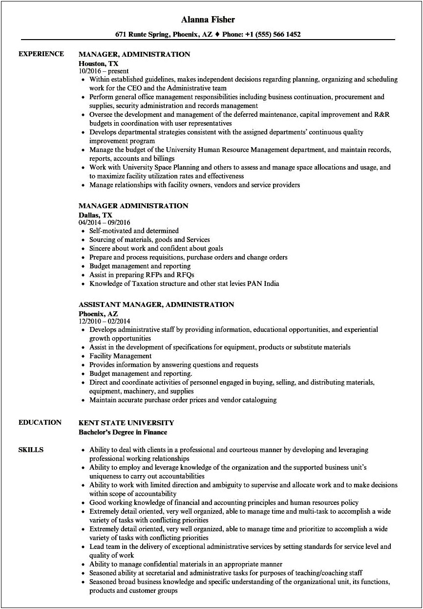 Administrative Manager Resume In India