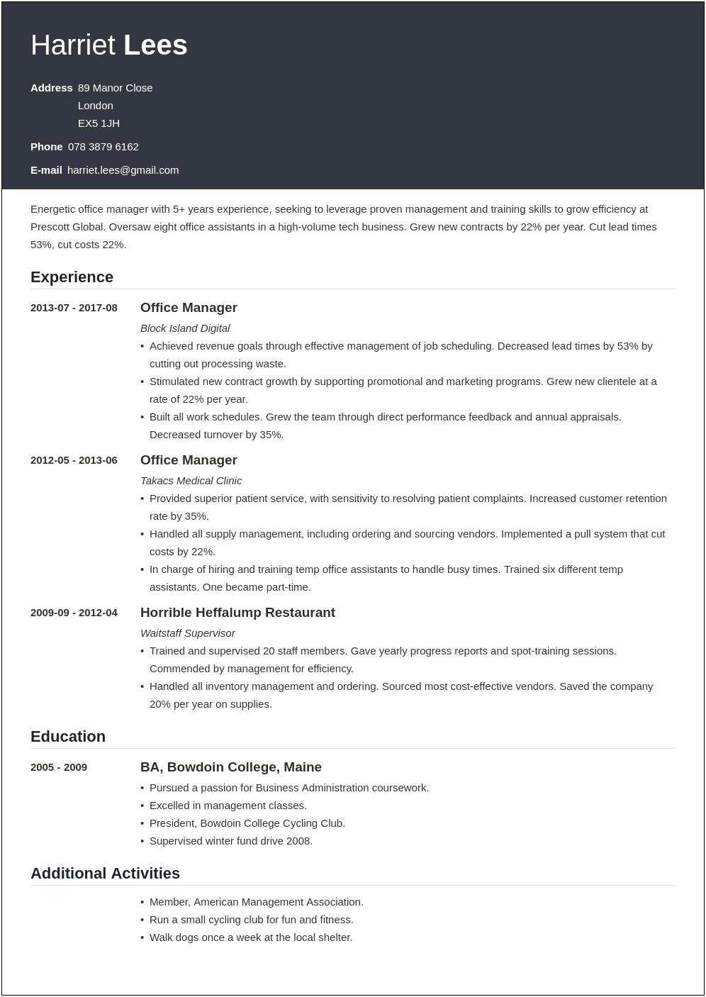 Administrative Office Manager Resume Sample