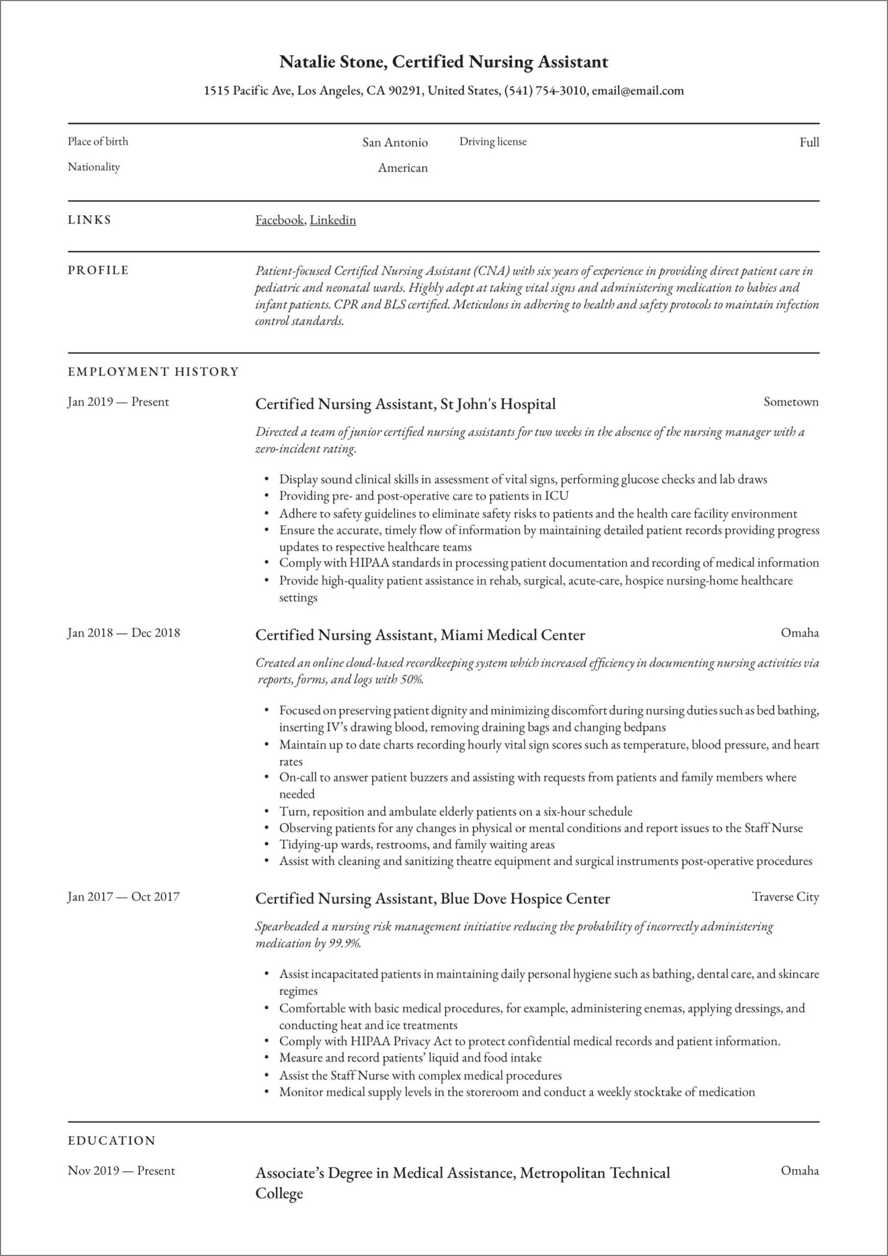 Advanced Cna Resume Objective Examples