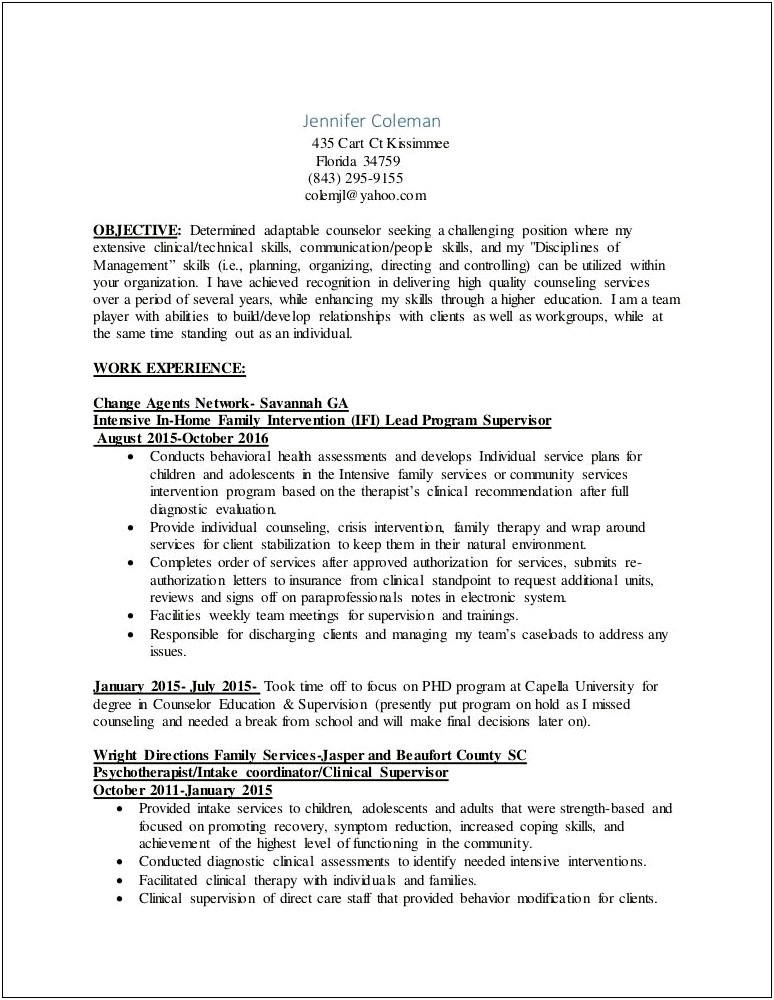 After School Care Counsler On Resume