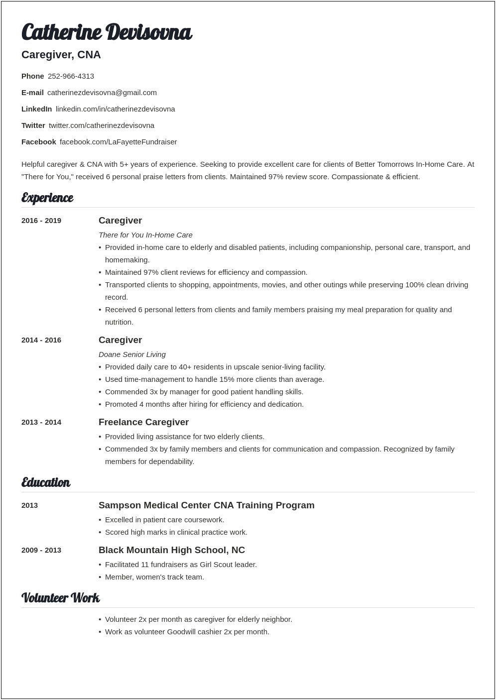 Aged Care Cleaner Resume Sample