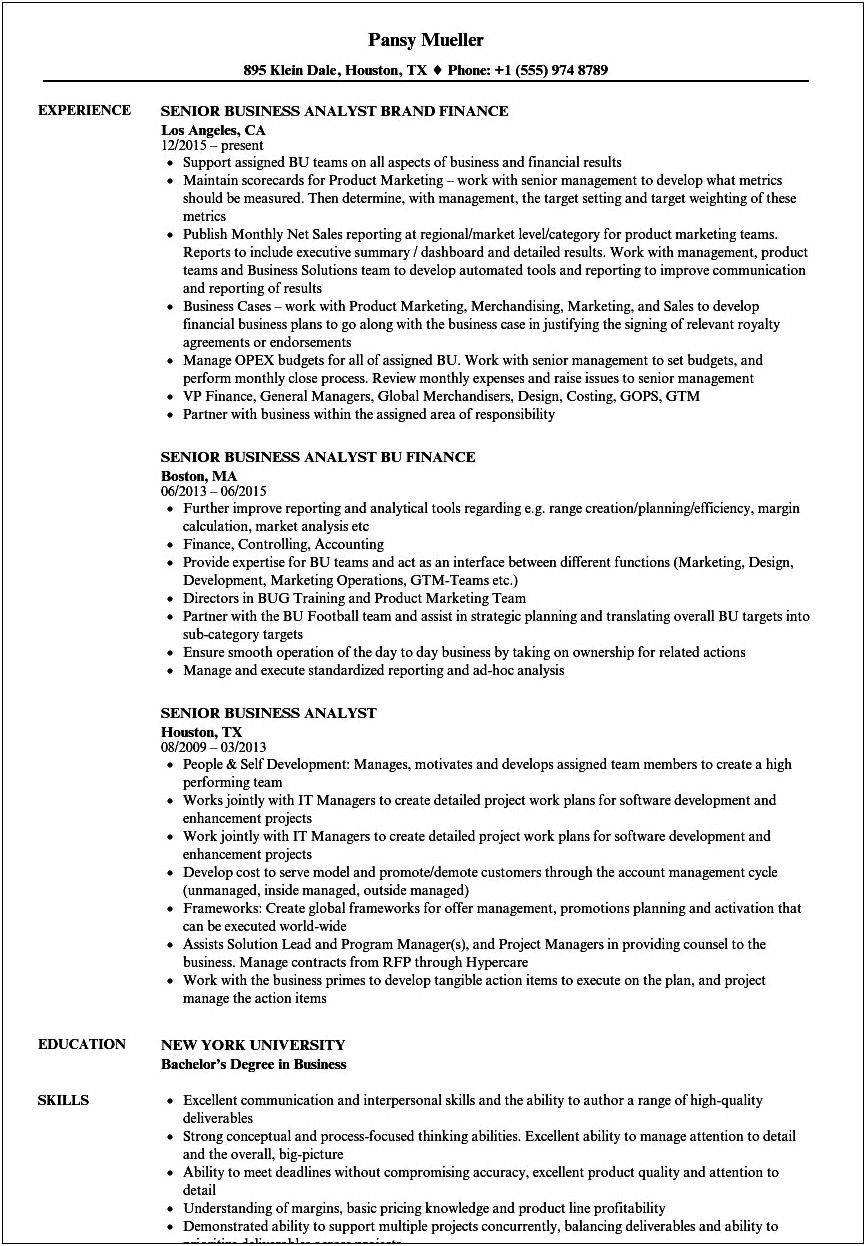 Agile Business Analyst Resume Examples