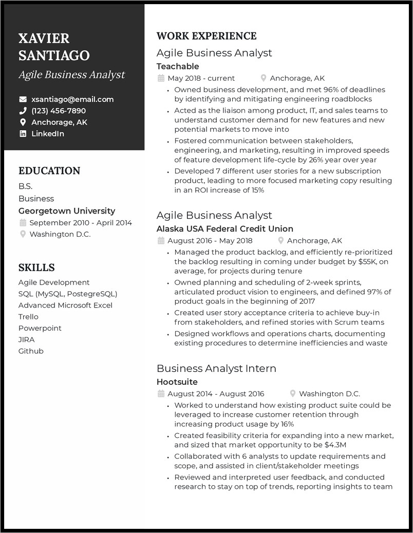 Agile Business Analyst Resume Sample