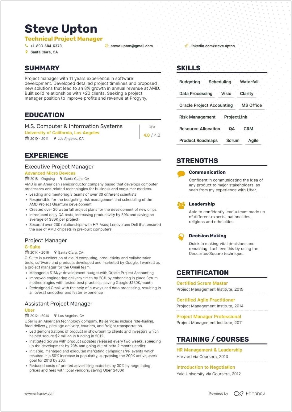 Agile Project Management Resume Examples