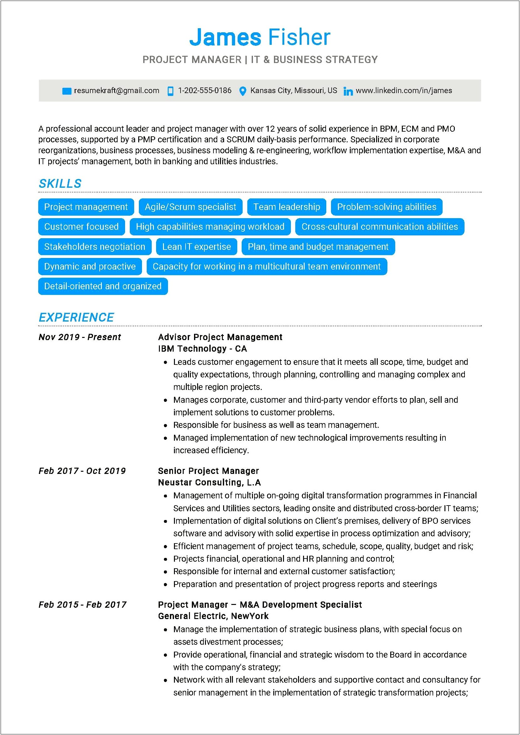 Agile Project Management Sample Resume