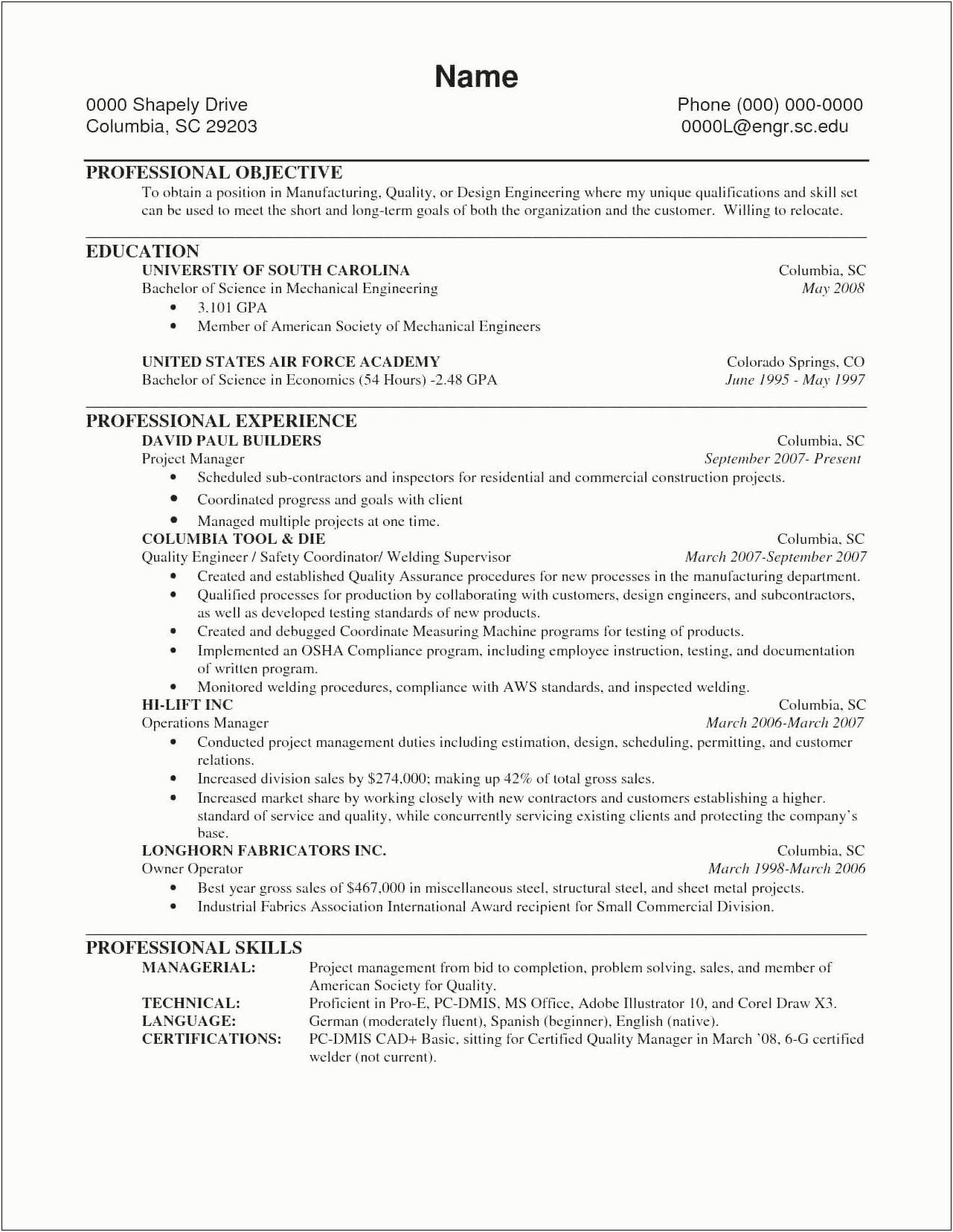 Air Force Academy Resume Example