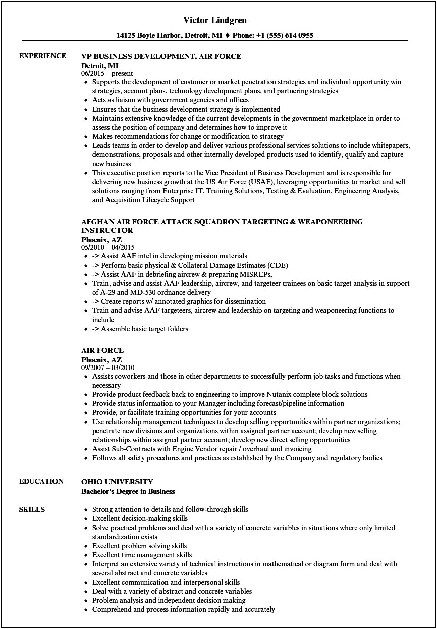 Air Force Retiree Resume Example
