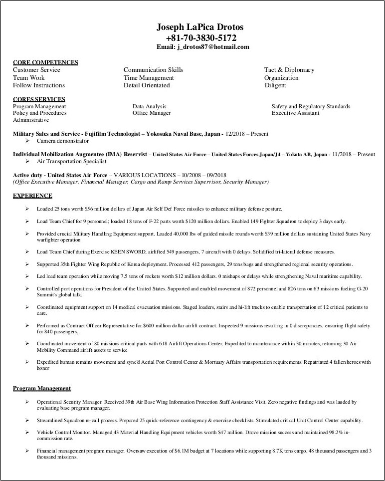 Air Force Security Manager Resume