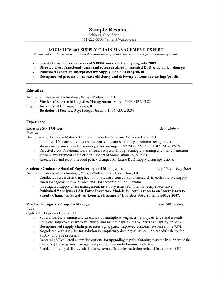 Air Force To Civilian Resume Examples