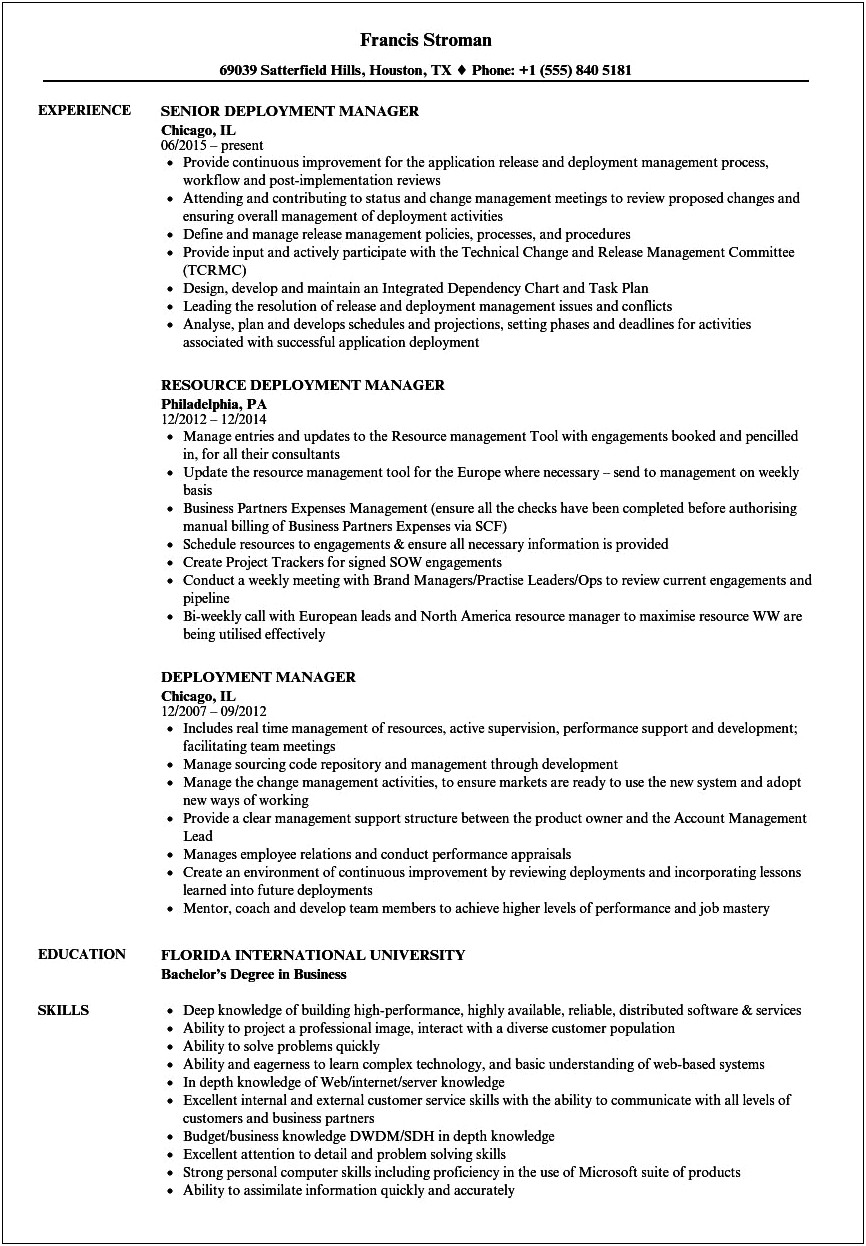 Air Force Unit Deployment Manager Resume