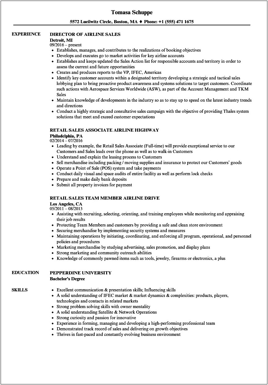 Aircraft Charter Representative Job Resume Description