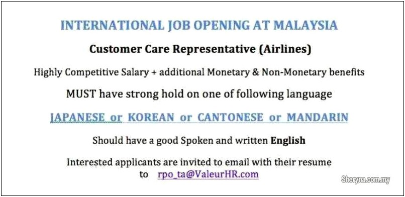 Airline Customer Service Representative Job Description Resume