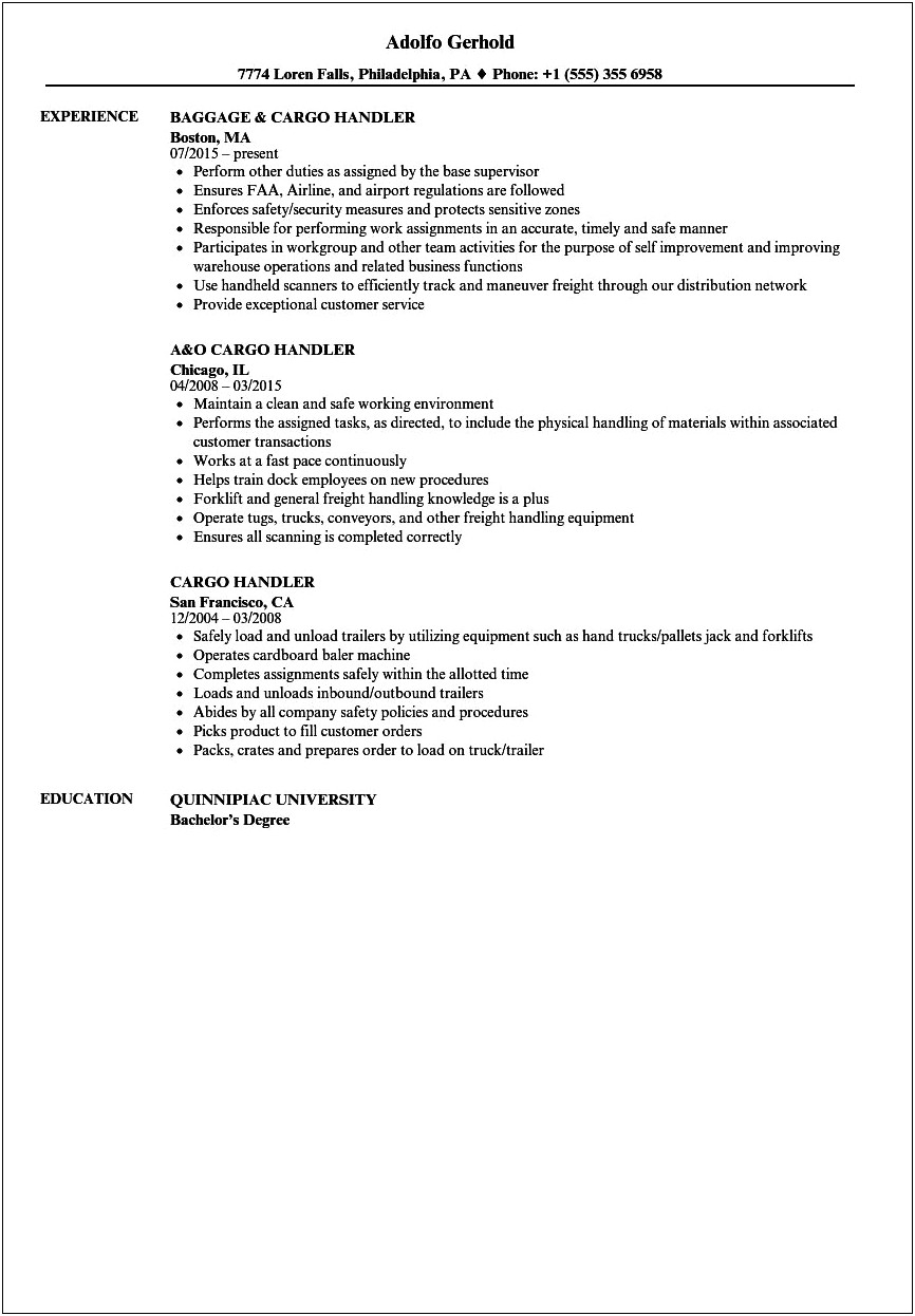 Airline Ramp Agent Resume Examples