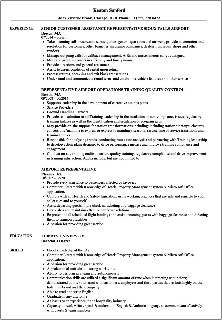 Airport Customer Service Agent Resume No Experience